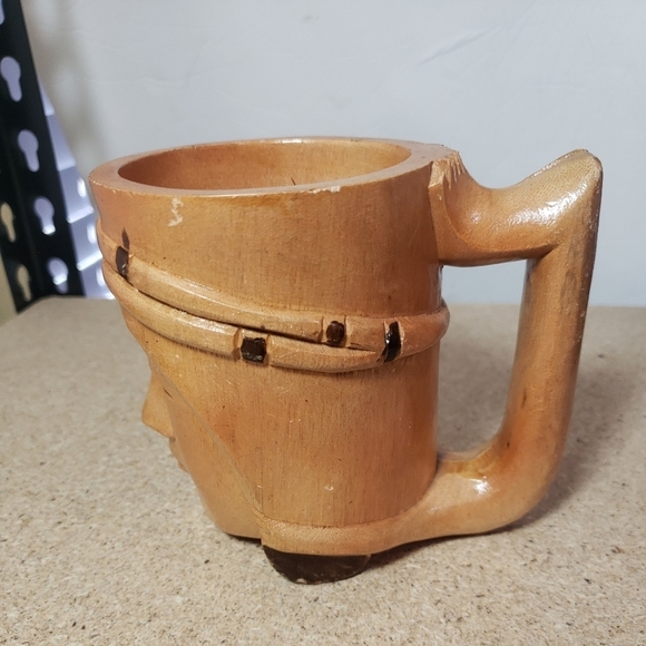 Phillipine Hand-Carved Primitive Wood Tribal Tiki Mug Woman Face Head 4.5" tall - Picture 2 of 8